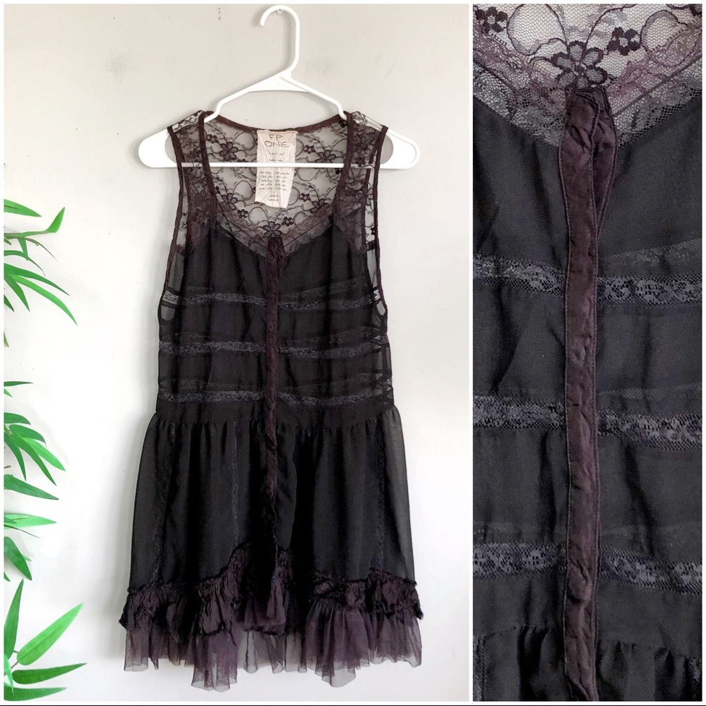 Free People Black Lace & Sheer Tank Dress